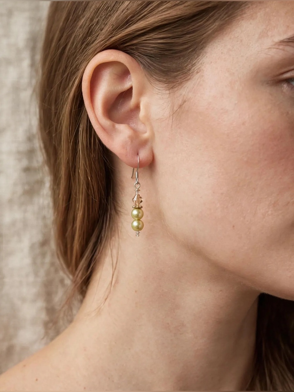 Handmade Delicate Champagne Pearl and Crystal Drop Earrings
